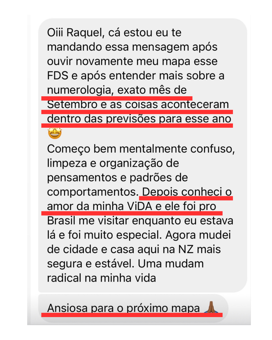 Depoimento real de aluna sobre a numerologia de Raquel Vieira