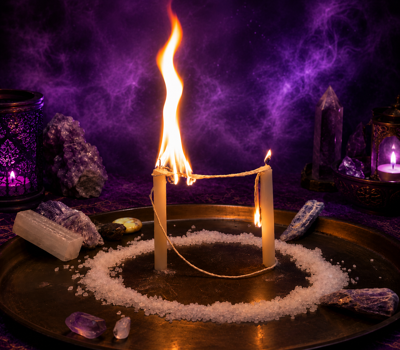 Ritual de Corte de Laços, velas acesas